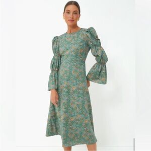 Tuckernuck Floral Midi Dress in Teal and Gold